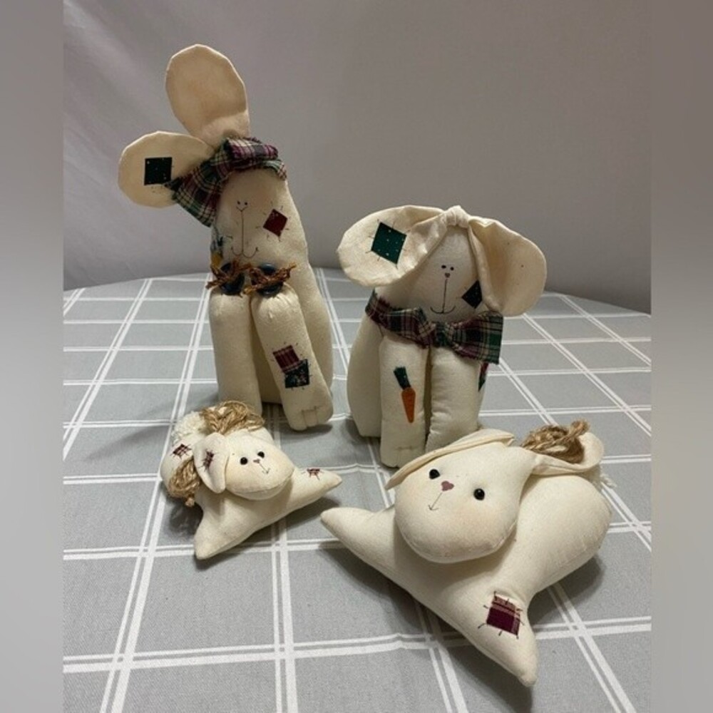 4) Fabric Bunny Decor Lot Easter Cute Spring Rabbit Country Farmhouse Primitive